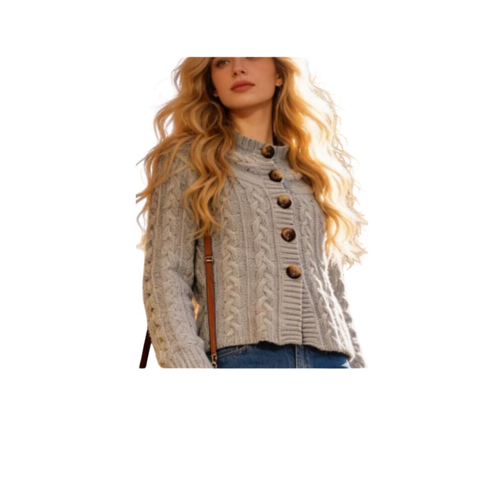 EDDIE BAUER Gray Cable Knit Sweater WOOL COTTON BLEND